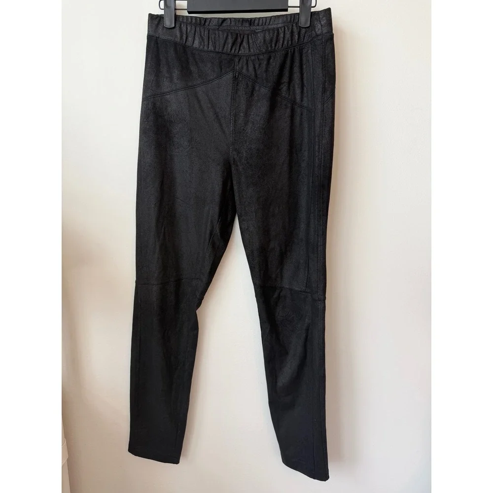 Free People Black Vegan Suede Moto Leggings Metallic Pull On Slim Fit Small
